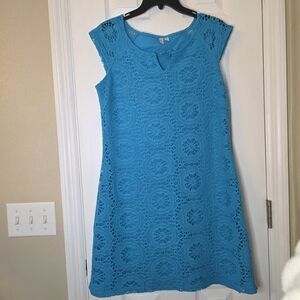 Madison Turquoise Crichet Cap Sleeve Dress